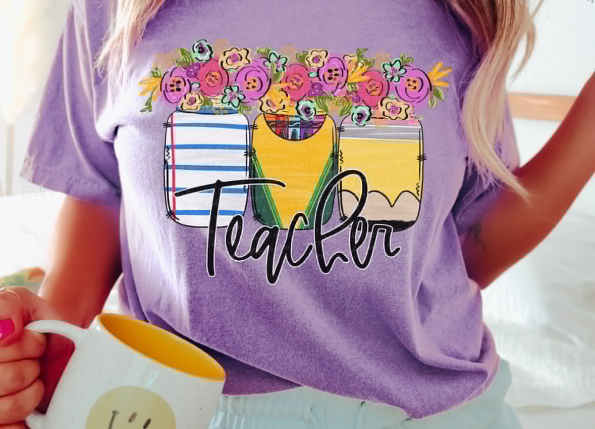 floral teacher adult shirt
